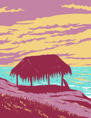 WPA poster art of surf beach at Windansea Beach on the coastline in the La Jolla community of San Diego, California, United States USA done in works project administration clipart