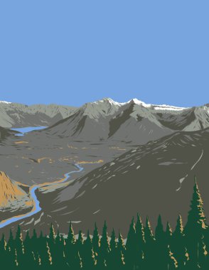 Bow Valley, Bow River, Minnewanka Gölü, Tünel Dağı ve Kanada 'nın Alberta kentindeki Banff Ulusal Parkı' ndaki Mount Rundle posterleri proje yönetimi veya sanat deco stilinde yapılmıştır.