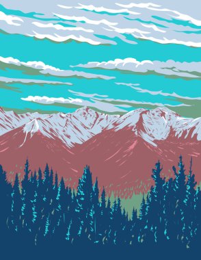 Kanada 'nın Alberta kentindeki Banff Ulusal Parkı' ndaki Kanada Rocky Dağları 'ndaki Sundance Range poster sanatı sanat deco' su, proje yönetimi veya federal sanat projesi tarzında yapılmıştır.