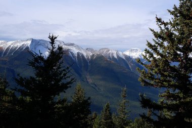 Bourgeau Dağı, Brett Dağı, Pilot Tepesi ve Kanada Alberta 'daki Banff Ulusal Parkı' ndaki Mount Temple ile Sundance Sıradağının Fotoğrafı.