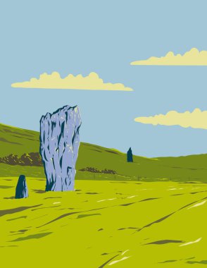 WPA poster sanatı, Avebury, Wiltshire, İngiltere 'nin kuzeybatı bölgesindeki Neolitik Henge anıt taş çevreleri proje yönetimi veya federal sanat projesi tarzında yapılmıştır.