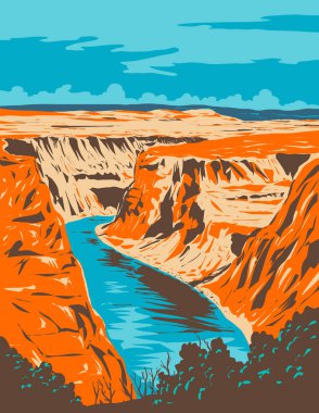 ABD 'nin Arizona, Page yakınlarındaki Grand Canyon' da Glen Canyon Ulusal Rekreasyon Alanı 'ndaki WPA poster sanatı proje yönetimi veya federal sanat projesi tarzında yapılmıştır.