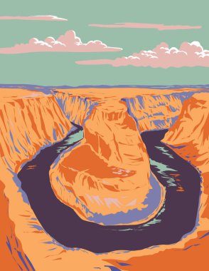 ABD 'nin Arizona, Page yakınlarındaki Grand Canyon' da Glen Canyon Ulusal Rekreasyon Alanı 'ndaki WPA poster sanatı proje yönetimi veya federal sanat projesi tarzında yapılmıştır..