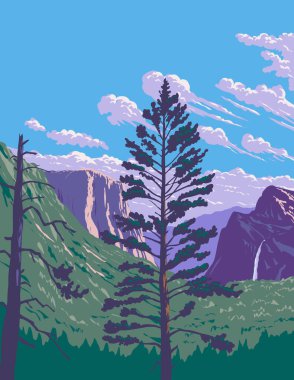 WPA 'nın Yosemite Ulusal Parkı' ndaki Tünel Vadisi 'nden BridalVeil Sonbaharı ve El Capitan posterleri proje yönetimi veya federal sanat projesi tarzında yapıldı..