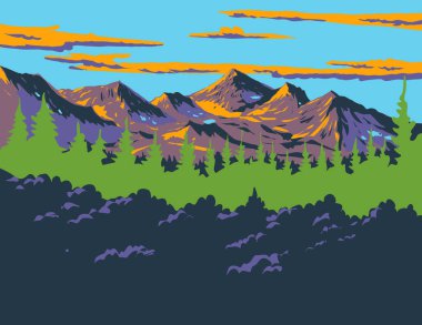 WPA 'nın Kuzey Cascades Ulusal Parkı' ndaki Maple Pass Trail Loop poster sanatı, Kuzey Washington Eyaleti, Birleşik Devletler çalışma projesi yönetimi veya federal sanat projesi tarzında yapıldı