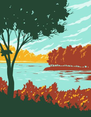 WPA poster art of White Bear Lake in Ramsey and Washington County in the Minneapolis-Saint Paul metropolitan area Minnesota USA done in works project administration or federal art project style clipart