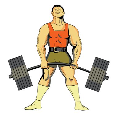 Retro stil illüstrasyon bir powerlifter icra Deadlift ile önden izole arka plan görünümlü dövme tarzı yapılır
