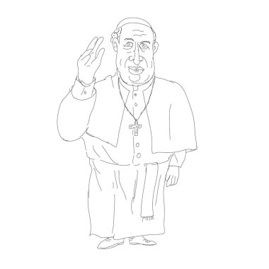 Papa, Roma piskoposu, Katolik Kilisesi 'nin başı, Kutsal Makam, tek taraflı siyah-beyaz ön manzara ile ayakta duran Papa' nın çizdiği çizgiler.
