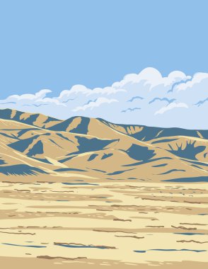 ABD 'nin Kaliforniya eyaletinin San Joaquin Vadisi yakınlarındaki Tehachapi Dağları' nın çalışma projesi yönetimi veya federal sanat projesi tarzında yapılmış WPA poster sanatı.