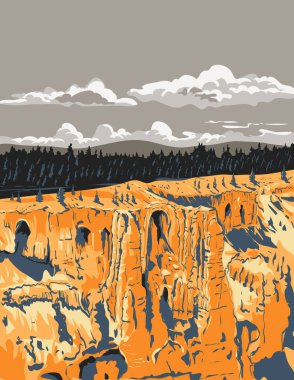 Bryce Point of the Cathedral 'den Bryce Canyon Ulusal Parkı' ndaki Bryce Canyon Ulusal Parkı 'ndaki geniş Bryce Amfitiyatrosundaki WPA poster sanatı.