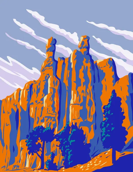 ABD 'nin Utah kentindeki Dixie Ulusal Ormanı içinde Panguitch yakınlarındaki Red Canyon' da WPA 'nın Hudu Rock oluşumlarının poster sanatı.