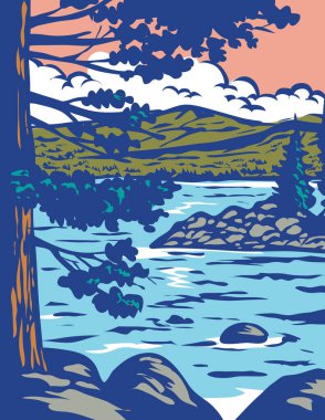 South Lake Tahoe, Kaliforniya 'daki Emerald Bay State Park' ın WPA poster sanatı proje yönetimi tarzında yapıldı.