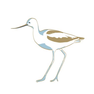 Amerikan Avocet veya Recurvirostra americana 'nın WPA poster sanatı iş projesi yönetimi veya Art Deco stilinde yan görüntülenmiştir