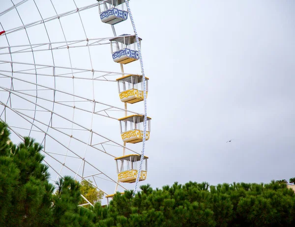 Ferris Τροχός Λεπτομέρεια Πάνω Από Γκρι Ουρανό Θέα Στο Τοπίο — Φωτογραφία Αρχείου