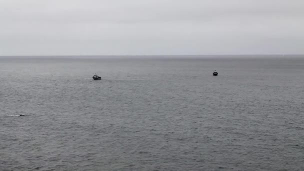 Šedý Oceán Obloha Dvěma Rybářskými Loděmi Kotvící Bod Reyes Národní — Stock video