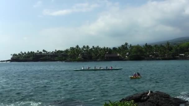 Handheld Pan Six Person Canoe Vstupující Zátoky Havaj Big Island — Stock video