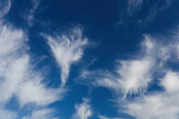 Bílé Chuchvalce Mraků Proti Jasné Modré Obloze Cirrus Cumulus — Stock fotografie