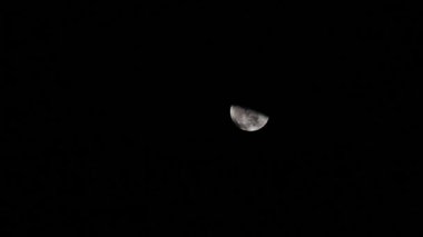 Half Moon In Night Sky With Moving Clouds Obscurng It