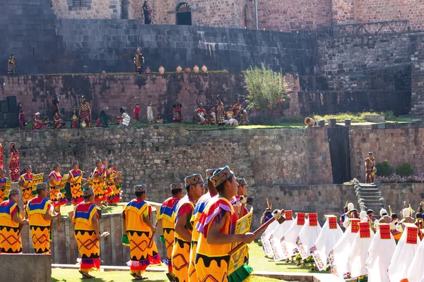 Men Women Wearing Traditional Costumes Inti Raymi Festival Cusco Peru — ストック写真