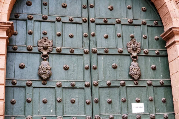 Detail Green Catholic Church Doors Cusco Peru South America — Stock Photo, Image
