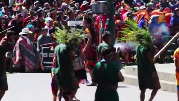 Llamas Dancers Spectators Smoke Inti Raymi Festival Cusco Peru South — стокове відео
