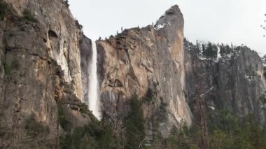 Gelin Peçesi Şelalesi Yosemite Ulusal Parkı Kaliforniya Kaya Duvarı ve Yeşil Ağaçlar