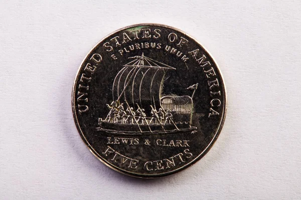 Tail Side United States Lewis Clark Nickel Coin White Paper — Stock Photo, Image