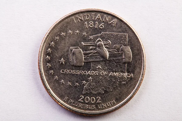 United States Indiana Quarter Tail Side White Paper Background — Stock Photo, Image