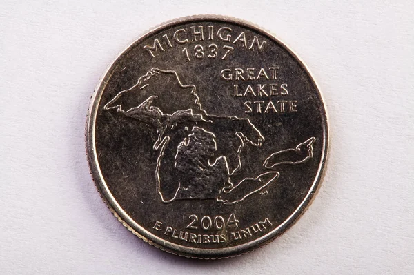 Michigan United States Quarter Tail Side Metal Coin Currency White — Stock Photo, Image