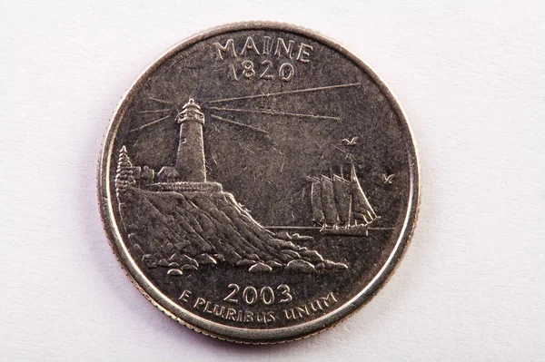 Tail Side United States Quarter Maine White Paper Background — Stock Photo, Image