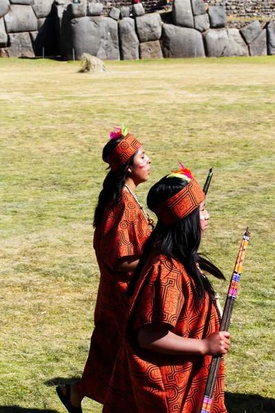 Two Women Traditional Costume Inti Raymi Festival Cusco Peru South — Stock Photo, Image