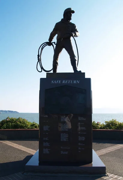 Estatua Siluetted Para Los Pescadores Perdidos Mar Bellingham Washington Con — Foto de Stock