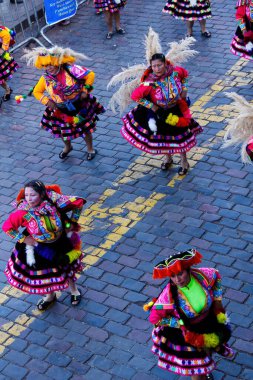Inti Raymi Festivali Cusco Peru Güney Amerika Kadınlar Geleneksel Kostüm Dansında