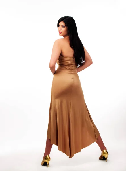 Attraktive Frau Aus Dem Nahen Osten Die Braunen Kleid Vor — Stockfoto