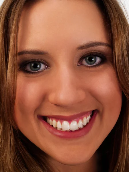 Primer Plano Retrato Sonrisa Atractiva Mujer Caucásica Wth Pelo Rubio — Foto de Stock