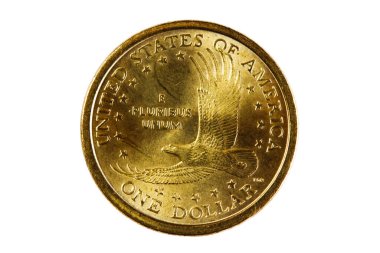 United States Sacagawea Gold Dollar Coin Tail Side On White Background clipart
