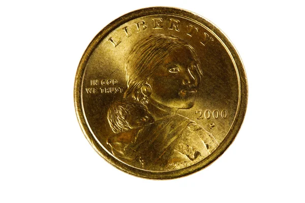 Sacagawea Сша Золотодоларові Голови Монет Білому Тлі — стокове фото