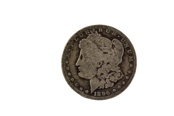 Сполучені Штати Срібний Долар Монета 1896 Голови Свободи Білому Тлі — стокове фото