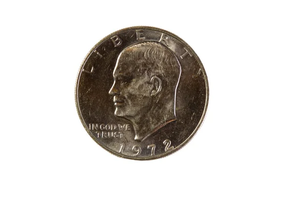 Worn United States One Dollar Eisenhower Metal Coin White Background — Stock Photo, Image