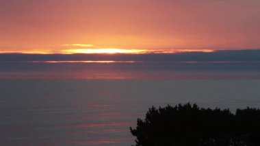 Deniz aşırı Bulutlar Arasında Güneş Batıyor Sakin Gri Okyanus Üzerinde Ağaç Newport Oregon