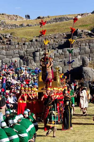 Фестиваль Інті Реймі Куско Перу Південна Америка Чоловіки Традиційному Костюмі Стокове Фото