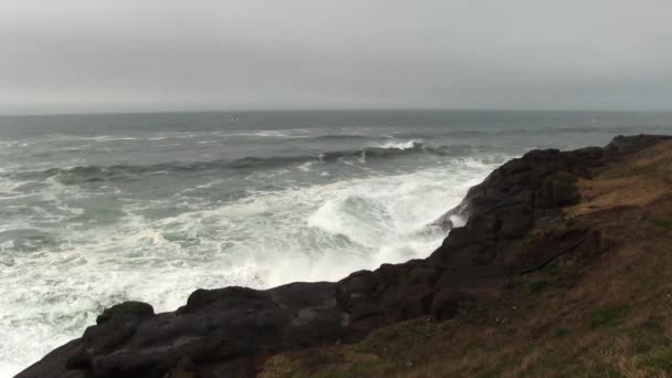 Ocean Waves Volcanic Rock Shore Overcast Sky Depoe Bay Oregon Stock Záběr