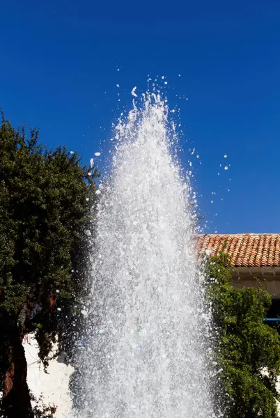Column Water Spraying Air Plaza Fountain Cusco Peru South America Stock Picture