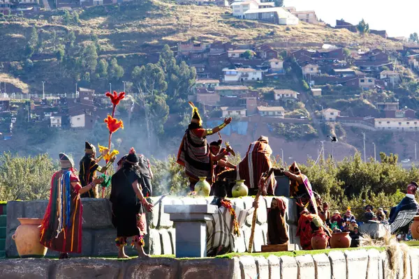 Inti Raymi Festival Cusco Peru Sud America Uomini Costume Tradizionale Foto Stock