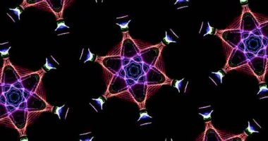 Soyut Kaleydoskop Desenleri Koyu Arkaplanda Mavi Mor Kırmızı Turuncu Beyaz Çizgiler