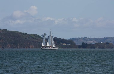 Sausalito, California, ABD - 30 Mart 2014: San Francisco Körfezi 'nde Büyük İki Masted Yelkenli Teknesi