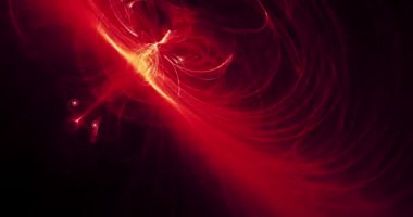 Parçacıklar koyu arka plan üzerinde kırmızı ve sarı çizgiler soyut tasarım eğrileri