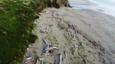 Kuzey Kaliforniya Kum Sahil Sürüklenen ahşap drone uçuşu ve az sayıda insan