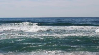 Okyanus Dalgaları Bulutlu Gök ile Kırılıyor Ve Kuşlar Yüzüyor Marina California Monterey Körfezi