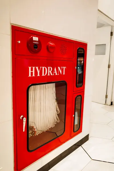 stock image Red Fire Hydrant Box for Safety and Emergency in a Public Building